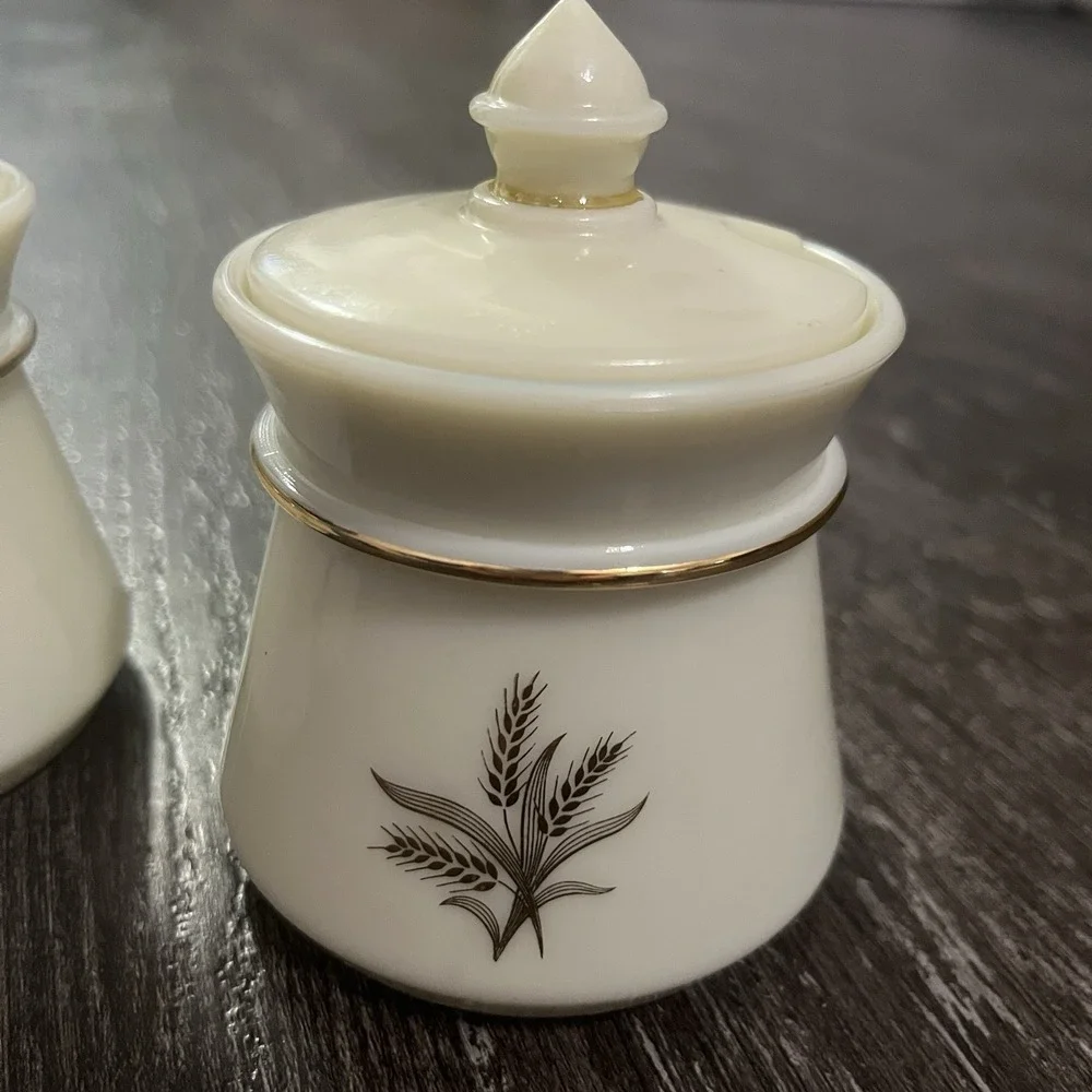 LOT OF 3 Vintage Wheaton Ware Custard Glass Condiment Jar/Jam/Jelly Golden Wheat